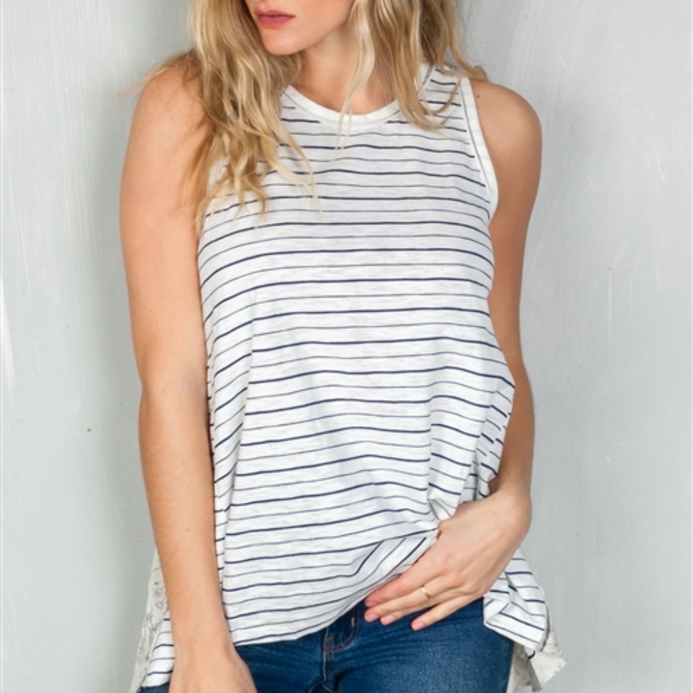 "BOHO BEAUTY" STRIPS & FLORAL TANK TOP - Picture 3 of 4